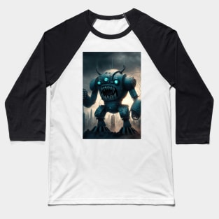 Alien Monster giant robot cyborg attacking the city Baseball T-Shirt